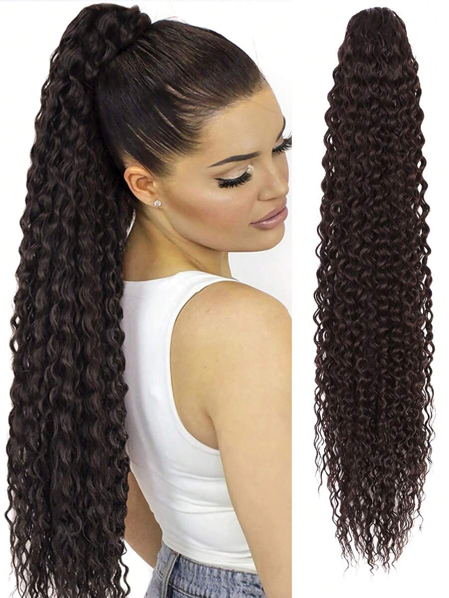 30 Inch Curly Ponytail Extensions Synthetic Deep Wave Drawstring Ponytail For  Natural Hair Feeling With Clip In Thick Ponytail Dark Brown Hairpiece(#6A) - View 1