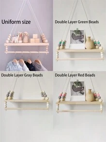 1 件木质串珠双层灰色展示板，带秋千支撑，适用于儿童房、北欧风格、家居装饰、房间装饰、墙壁装饰 - 杏色 - 查看 2