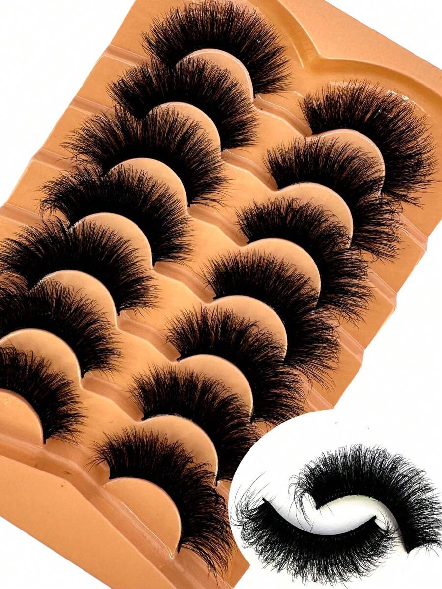 New Natural 8d Faux Mink Eyelashes, Super Thick, Soft, Fluffy, Dramatic, Full Eyelashes, 7pairs/Pack
