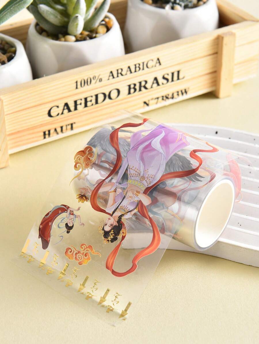 1入高光澤度寵物材料可愛復古風格音樂演奏女孩創意裝飾和紙膠帶貼紙,適用於手帳製作 - 紅色 - 查看 1