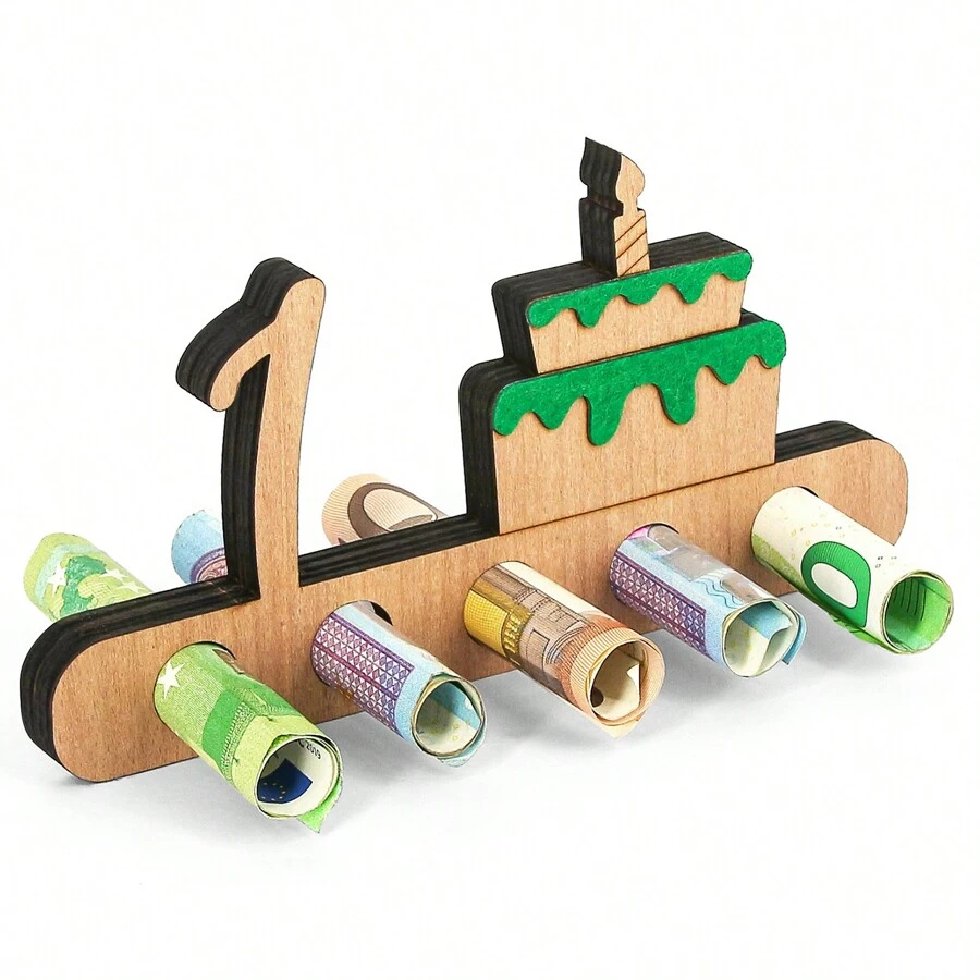 Giftota - Original Birthday Money Gift Wood - Money Gift For Bicycle - Aeroplane - Wedding - Ship - Car Wooden Gifts - Money Gift For Friends, Family, Lovers, Cyclists - Multiple Styles - 綠色蛋糕 - 查看 1