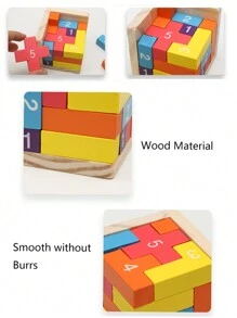 彩色木制积木拼图，经典鲁班锁魔方3D益智玩具，适合拼图爱好者 - 彩色 - 查看 5