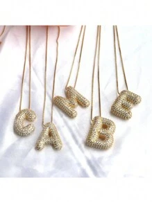 1 Peça de Novo Colar de Pingente de Letra A-Z com Micro Pavé de CZ de Luxo, Colar de  de Letra de Nome Inicial masculino e feminino, eletroplatedo com ouro de 18k.