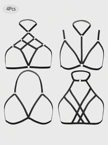 4cái NỮ Harness Dải mỏng Xu hướng: Cắt giảm Vượt qua Đàn hồi Lồng Bras Bras Cơ thể Đồ lót Đối với Quý cô Cô gái - màu đen - Xem 3