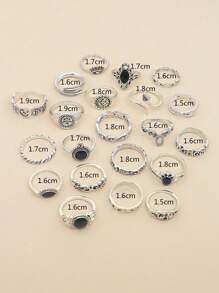 21pcs/Set Personalized Vintage Joint Ring Set With Sun, Moon, Snake, Pentagram, Eye, Elephant, Tree Leaf Decoration, Gift For Women's Party - Antique Silver - View 2