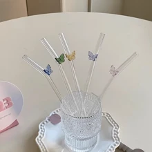1 Stück bunter, hitzebeständiger Schmetterling-Glasstrohhalm, gekrümmt zum Trinken von Eistee, Saft und Milch ohne die Lippen zu verbrennen, Küche, Weihnachtsgeschenk - Violett - Übersicht 7