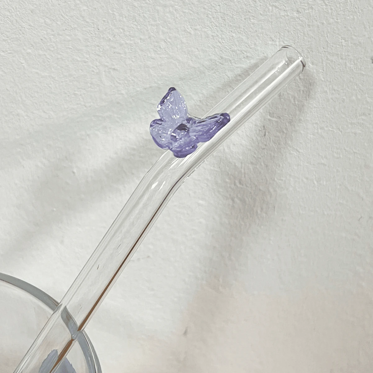 1pc Colorful Butterfly HeatResistant Glass Straw, Curved For Drinking