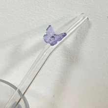 1 Stück bunter, hitzebeständiger Schmetterling-Glasstrohhalm, gekrümmt zum Trinken von Eistee, Saft und Milch ohne die Lippen zu verbrennen, Küche, Weihnachtsgeschenk - Violett - Übersicht 3