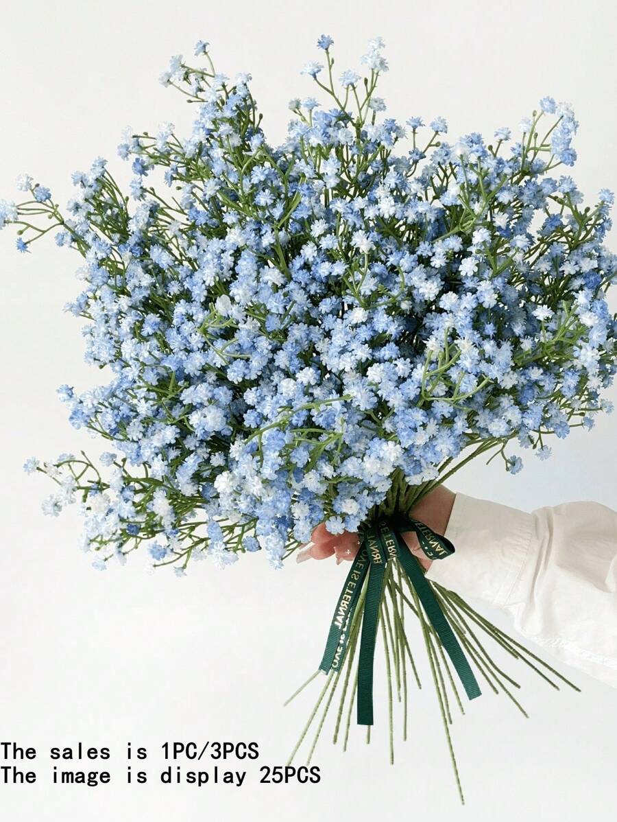 1支/3支/5支浅蓝色仿真满天星花束，多枝，仿真满天星花束，适用于家居装饰、桌面摆设、花瓶填充DIY、婚礼派对活动装饰、房间装饰、情人节、礼物、花园装饰、户外植物、园艺、仿真花 - 淺藍色 - 查看 1