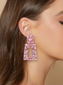 juran 1pair Geometric Rhinestone Stud Earrings - Baby Pink - View 5