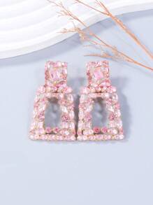 juran 1pair Geometric Rhinestone Stud Earrings - Baby Pink - View 2