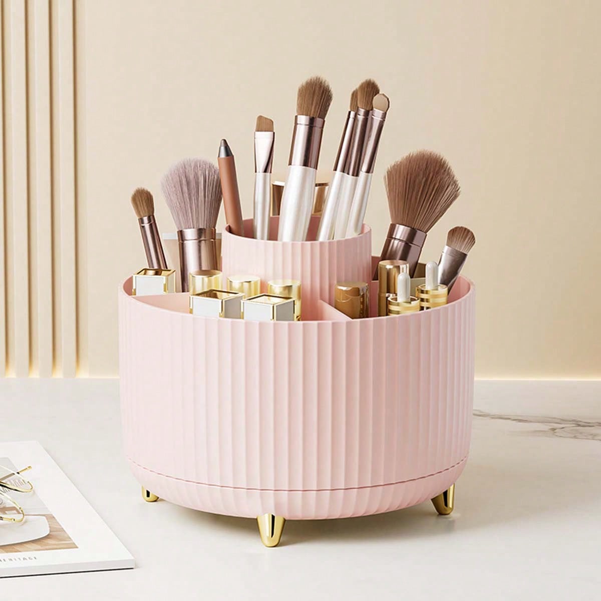 Desktop Rotating Makeup Brush Storage Cylinder Cosmetic Organizer Stand For Table With Multiple Compartments Eyeshadow Brush Lipstick Holder, Home Vanity Dresser Decoration ,Jewellery Box,Pouch,Makeup Brush Holder,Brush Holder,Perfume Organiser,Pouch Bag,Gifts For Women,Christmas Gifts,Gift Ideas For Women,Room Decor