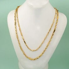 1 Pieza De Cadena De Cuello De Acero Inoxidable Chapada En Oro Para Hombres, Accesorio Para Hombres - Multicolor - Ver 1