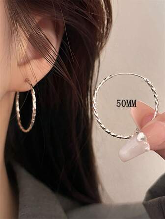 1pair Whole 925 Sterling Silver Twisted & Sparkling Hoop Earrings With Gift Box, Valentine's Day Gift For Women