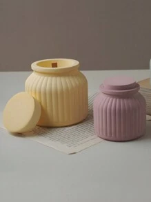 DIY Striped Scented Candle Cup Silicone Mold With Cover Storage Box, Resin Casting Mold, Concrete Plaster Molding