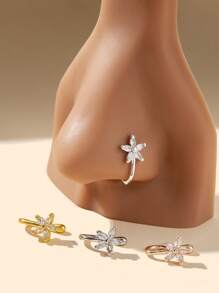 4-Piece Set/1 Pc Charming Exquisite Copper Gourd Shape Artificial Zirconia False Puncture Non Perforated Nose Ring Women's Nightclub Party Birthday Gift[Please Note That Some Are Sold Individually] - Multicolor - View 3