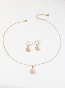 Hihho 3pcs/Set Stainless Steel Waterdrop Necklace For Women With Rhinestone Pendant,Waterdrop Design Stud Earrings