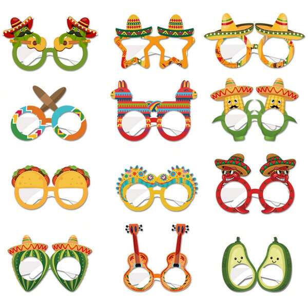 12/24/36pcs Mexican Fiesta Summer Theme Birthday Party Eyeglasses Photo Props