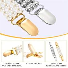 1pc Sweater Shawl Clip, Vintage Cardigan Collar Clip, Formal Shirt Brooch, Back Waist Clip, Rhinestone Pearl Clip, Women's Gift (Pearl And Rhinestone Style) - Multicolor - View 4