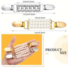 1pc Sweater Shawl Clip, Vintage Cardigan Collar Clip, Formal Shirt Brooch, Back Waist Clip, Rhinestone Pearl Clip, Women's Gift (Pearl And Rhinestone Style) - Multicolor - View 3