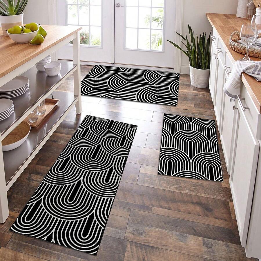 1 Miếng In Hình học Cashmere Chất vải Đơn giản Phòng bếp Chống trượt Thảm trải sàn , Chống bụi bẩn Tấm thảm , Dài Dây đeo Không trượt Hấp thụ Thảm trải sàn , Thoải mái Chống mệt mỏi Đứng Tấm lót , Nhà  Trang trí Tấm thảm Đối với Phòng khách , Phòng ngủ , Phòng tắm , Giặt Phòng , Chống mệt mỏi Đệm Nhà bếp - màu đen - Xem 1