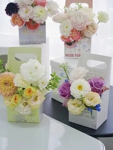 3 Piezas Cajas Para Arreglos Florales, Colección De Flores De Primavera, Caja De Papel Para Ramo De Flores, Caja De Regalo Para Ramo De Flores Para Llevar En La Mano (flores No Incluidas) - Multicolor - Ver 5