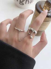 1pc Asymmetrical Lava Stone Joint Ring Suitable For Women's Daily Wear - Silver - View 10