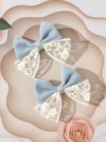 2pcs/Set Delicate Lace Contrast Color Bow Hair Clips For Children