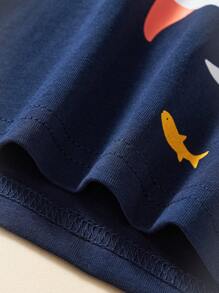 Young Boys Cartoon Shark Print Short Sleeve T-Shirt, Casual And Fashionable Outerwear For Spring/Summer - Navy Blue - View 6