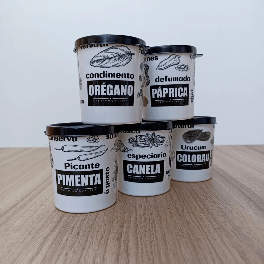 Kit Porta Temperos Linha BLACK 200ML Multiuso Cozinha