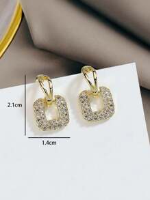 1 Pair Of Personalized Rhinestone Square Stud Earrings, All-Match Style - Yellow Gold - View 4