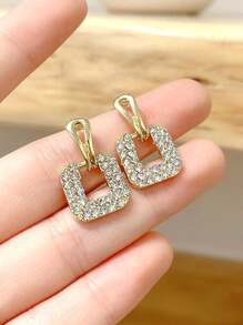 1 Pair Of Personalized Rhinestone Square Stud Earrings, All-Match Style - Yellow Gold - View 3