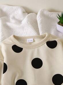 女婴条纹和圆点套头连帽衫，柔软透气宽松版型，秋冬