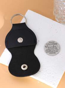 GuoShuang 1pc Stainless Steel Keychain Pendant Double Sided Inspirational Gift With PU Leather Holder - Silver - View 7