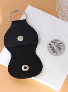 GuoShuang 1pc Stainless Steel Keychain Pendant Double Sided Inspirational Gift With PU Leather Holder - Silver - View 5