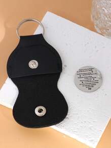 GuoShuang 1pc Stainless Steel Keychain Pendant Double Sided Inspirational Gift With PU Leather Holder - Silver - View 6