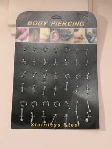 42个简约基础款不锈钢鼻环，适合日常佩戴，适合身体穿刺 - 銀色 - 查看 5