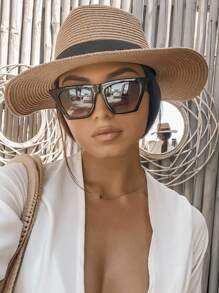 1pc Women's Khaki Western Style Cowboy Hat With Upf 50+ Sun Protection, Panama Straw Hat With Black Belt Decoration, Vintage Style, Lightweight, Breathable, Suitable For Beach And Travel, Wedding Season, Music Festival, Valentine's Day Gift
