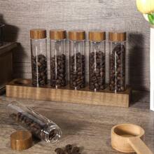 1 Stück multifunktionaler Glas-Spender, mit Holzsockel, 6 Gläser für Kaffeebohnen oder Gewürze in der Heimküche, Rückkehr zur Schule