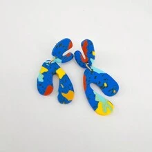 Polymer Clay Geometric Dangle Post Earrings - 藍色 - 查看 1