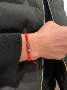 CHOSHILAR 一個黑色字母和心形情侶手鏈，母親節26個字母DIY禮物，手工編織表達愛情的手鏈，可調節長度，適合送給朋友和老師，歐美個性化時尚字母手鏈，紅色手鏈附有MAMA - 黑色 - 查看 8