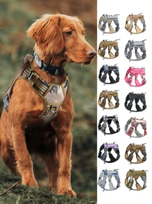 Arnés táctico para perros grandes, sin tirones, ajustable, reflectante, para trabajos, entrenamiento y control fácil, chaleco militar para mascotas - Granate - Ver 7