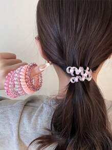 6pcs Purple Set Spiral Hair Tie No Damage High Elasticity Durable Rubber Band For Women's Ponytails And Hair Styling - Multicolor - View 3