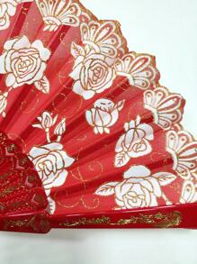 Leque Cigano De Tecido e Glitter Brilho Luxo - Vermelho - Visão 3