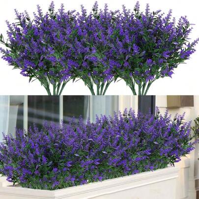 1/6/12pcs Artificial Lavender Flowers (7 Branches), UV-Resistant Plastic Fake Plants Shrubs For Outdoor Garden, Home Porch Decor, Indoor Home Decor, Christmas Decoration