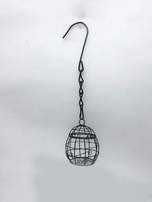 1入室外掛式鳥食器籠狀設計,適用於花園和庭院,春季必備品 - 黑色 - 查看 1