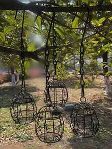 1入室外掛式鳥食器籠狀設計,適用於花園和庭院,春季必備品 - 黑色 - 查看 2