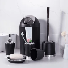 4/6pcs Bathroom Accessory Set, Includes Lotion Dispenser, Toilet Brush, Soap Dish, Mouthwash Cup, Trash Can And Toothbrush Holder, Suitable For Bathroom Decoration, Housewarming Gift Set Bathroom Accessories Bathroom Organizer Summer Back To School