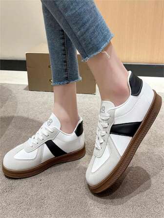 Women's Round Toe Flat Casual Leather Shoes With Colorful Design, Suitable For Outdoor, Campus, Office And Simple Date, Fashion Shoes