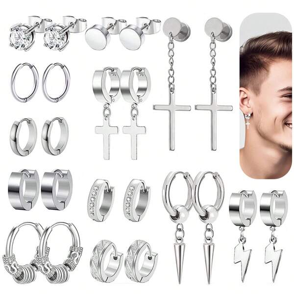 24 Piezas Juego De Aretes De Aro Pequeño De Acero Inoxidable, Joyería Perforada Para Hombres Y Mujeres, Cómodo De Usar, Adecuado Para Uso Diario O Reuniones, Se Puede Regalar A Seres Queridos Y Amigos